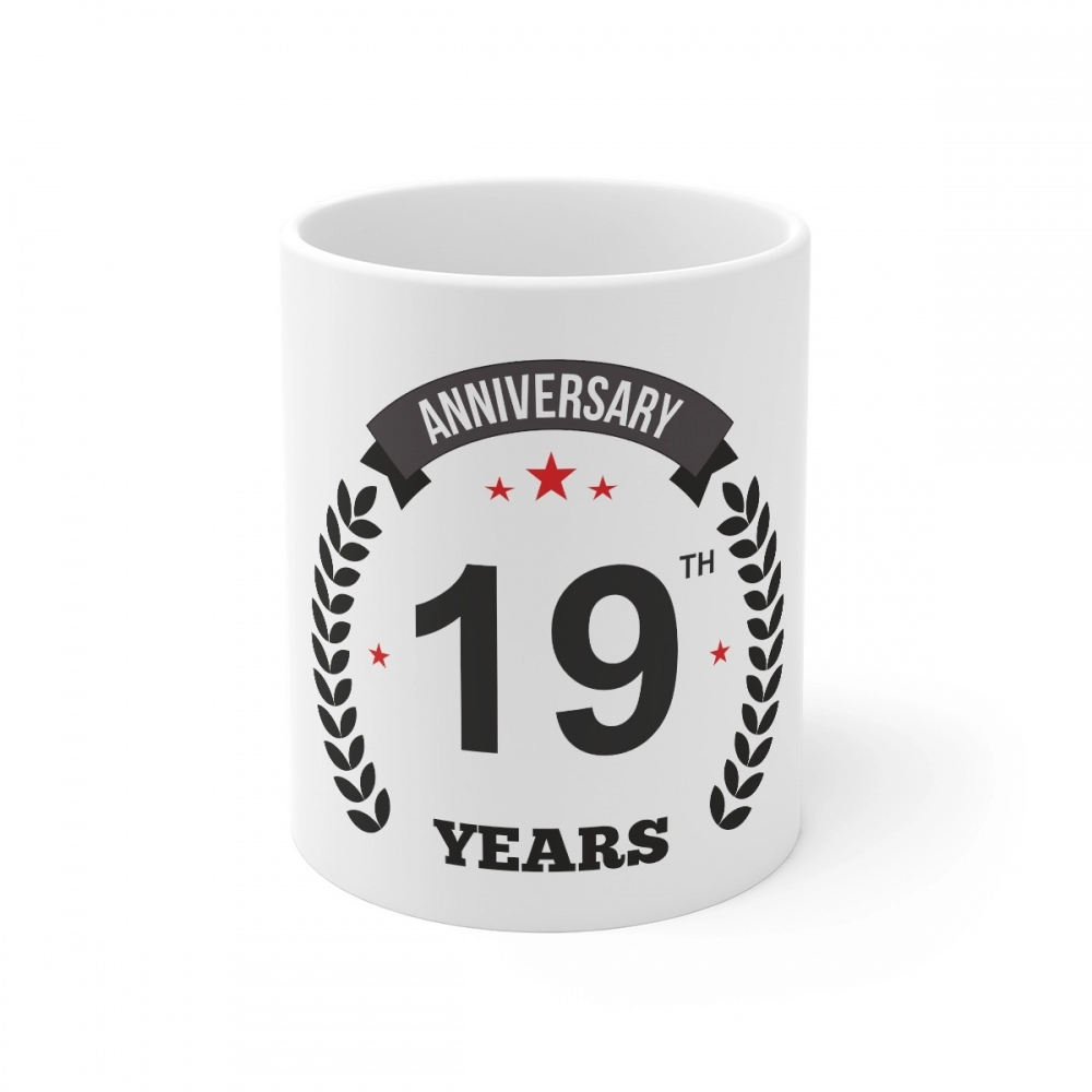 Ceramic 19th Anniversary Printed Coffee Mug (Color: White, Capacity:330ml)