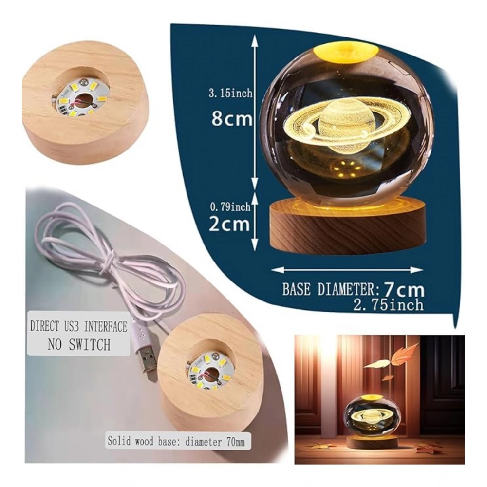 Generic Wood 3D Saturn Crystal Ball Lamp Lamp with USB Powered (Transparent) - Image 2
