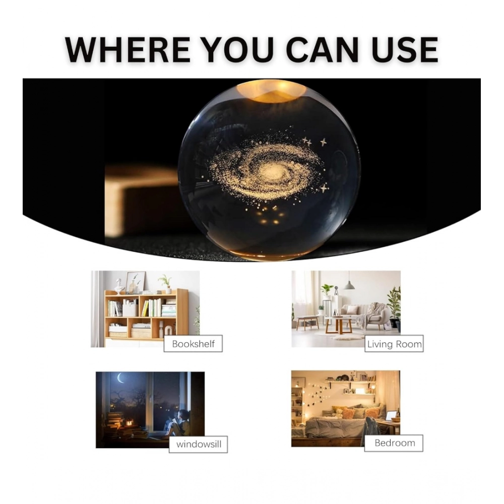 Generic Wood 3D Galaxy Crystal Ball Night Lamp LED Wooden for Galaxy Warm White (Transparent) - Image 3