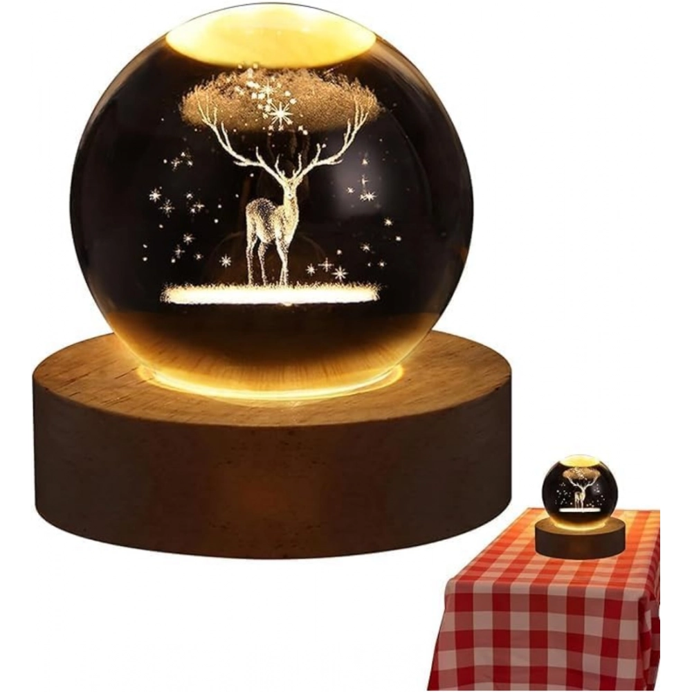 Wood 3D Galaxy Crystal Ball Night Lamp Colorful LED Wooden for Deer (Transparent) - Image 2