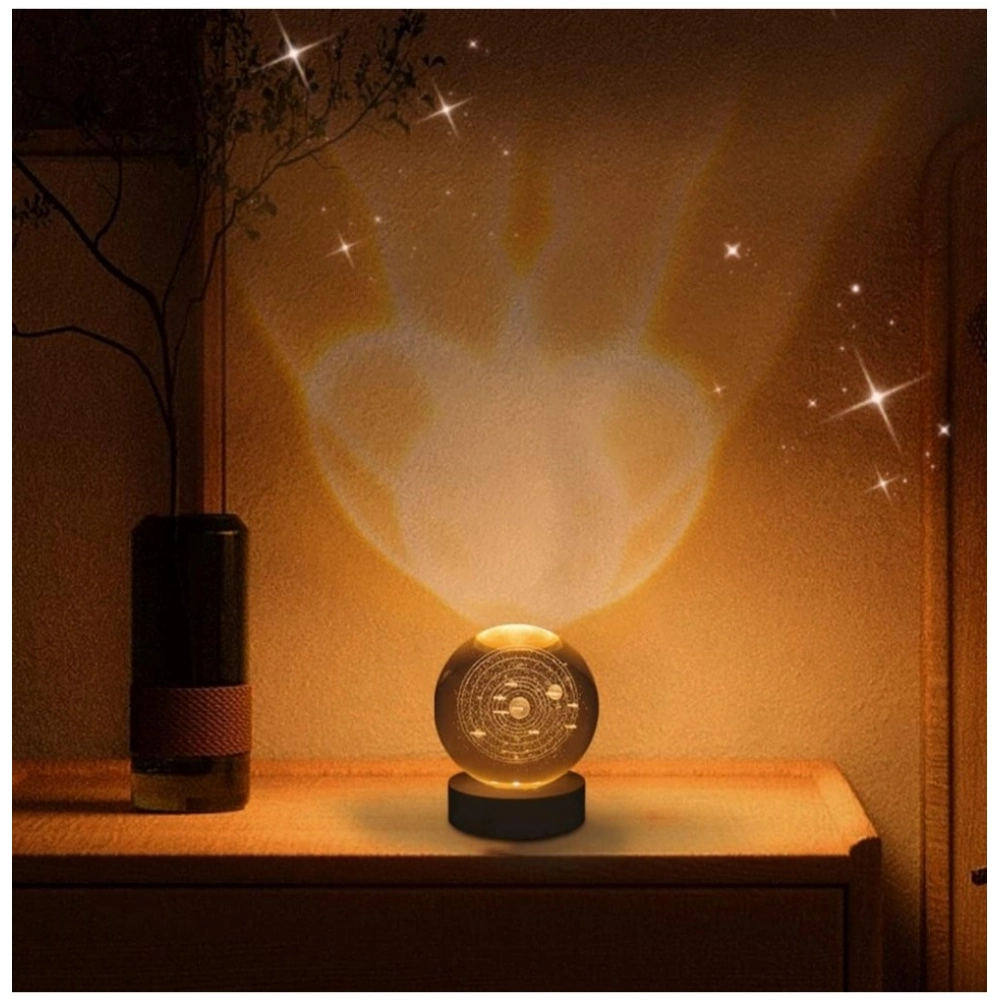 Generic Wood 3D Galaxy Crystal Ball Night Lamp Colorful LED Wooden for Solar System (Transparent) - Image 2