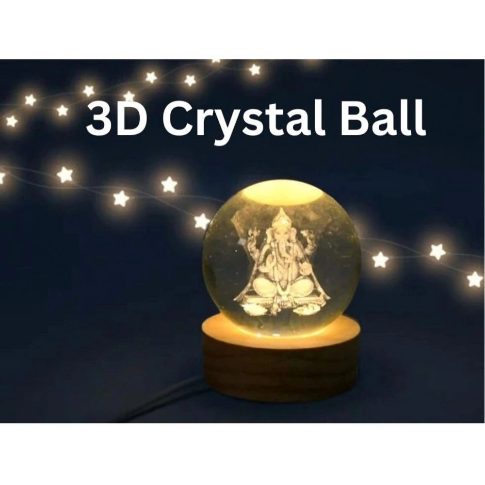Generic Wood Lord Ganesh Ji Crystal Ball Night Light (Transparent) - Image 3