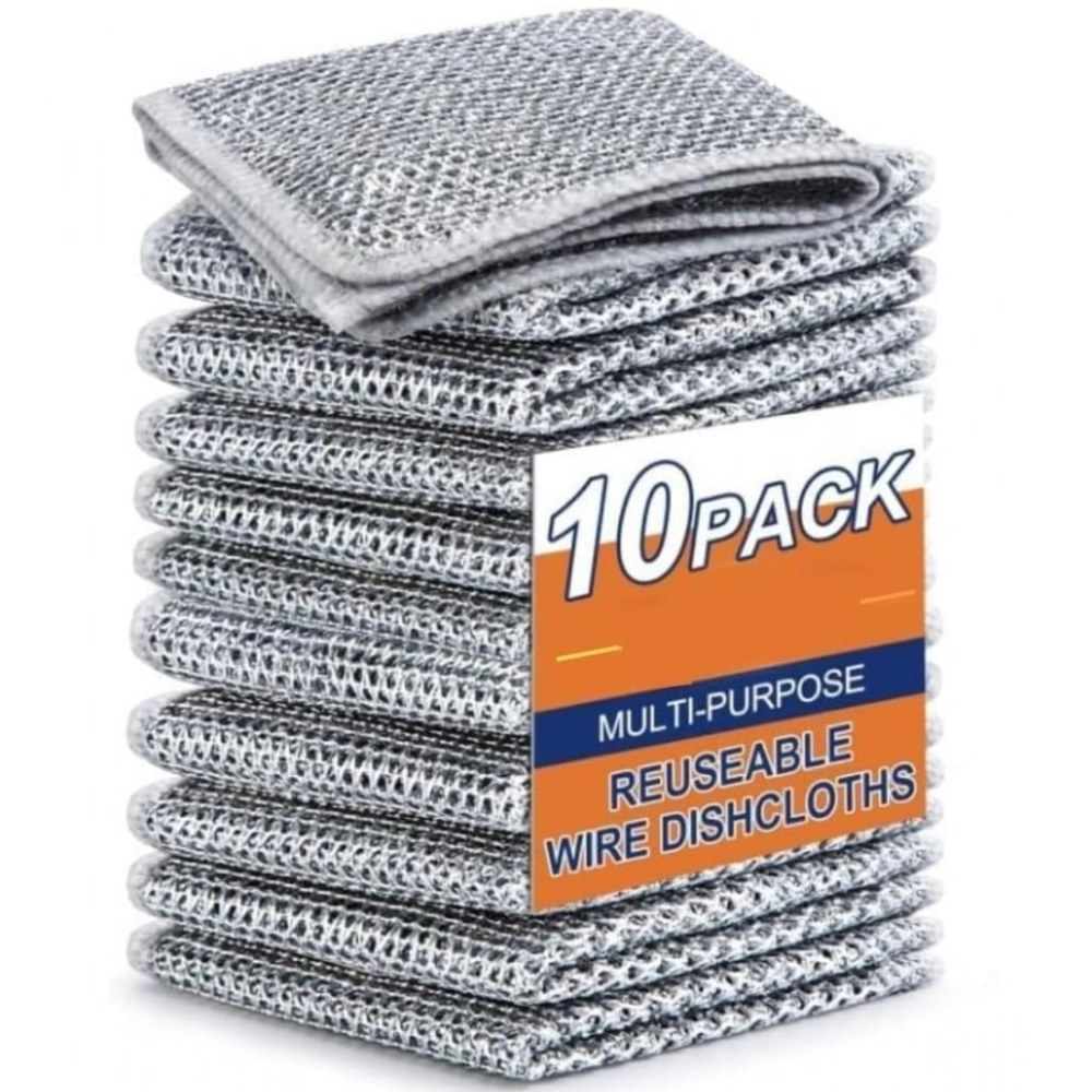 Polyester Two Layer Non Scratch Dish Wash Cloth Pack of 10 (Multicolor)