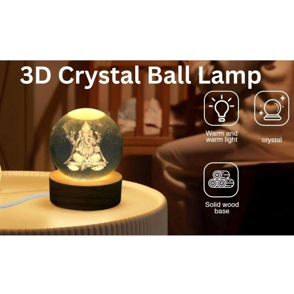 Generic Wood Lord Ganesh Ji Crystal Ball Night Light (Transparent) - Image 2