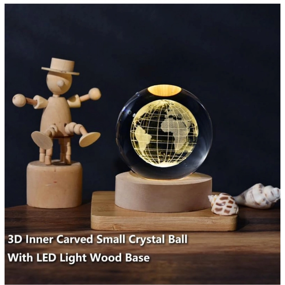 Generic Wood 3D Galaxy Crystal Ball Night Lamp Colorful LED Wooden for Earth (Transparent) - Image 2