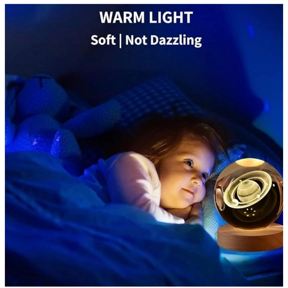 Generic Wood 3D Saturn Crystal Ball Lamp Lamp with USB Powered (Transparent) - Image 3