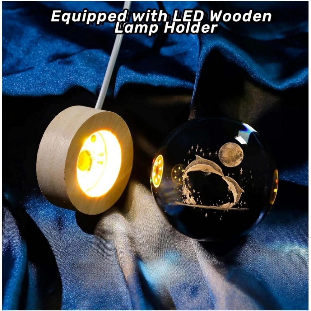 Generic Wood 3D Galaxy Crystal Ball Night Lamp Colorful LED Wooden Dolphin with Moon (Transparent) - Image 2