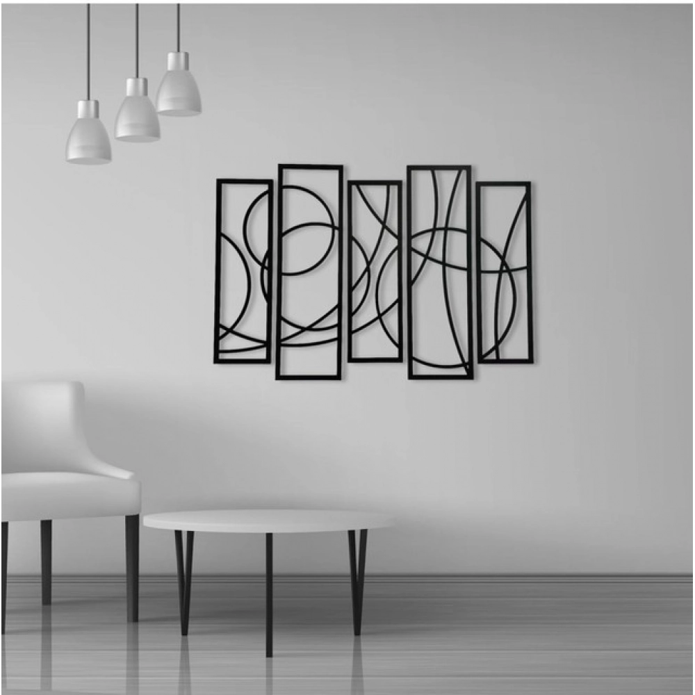 Wooden 5-Piece Wall Art Panel Frame – Elegant Black Abstract Design - Image 2