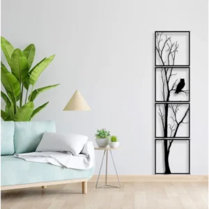 Generic 7 Decore Unique Vertical Tree Wall Art – 4 Piece Wooden Panel Set (Black)