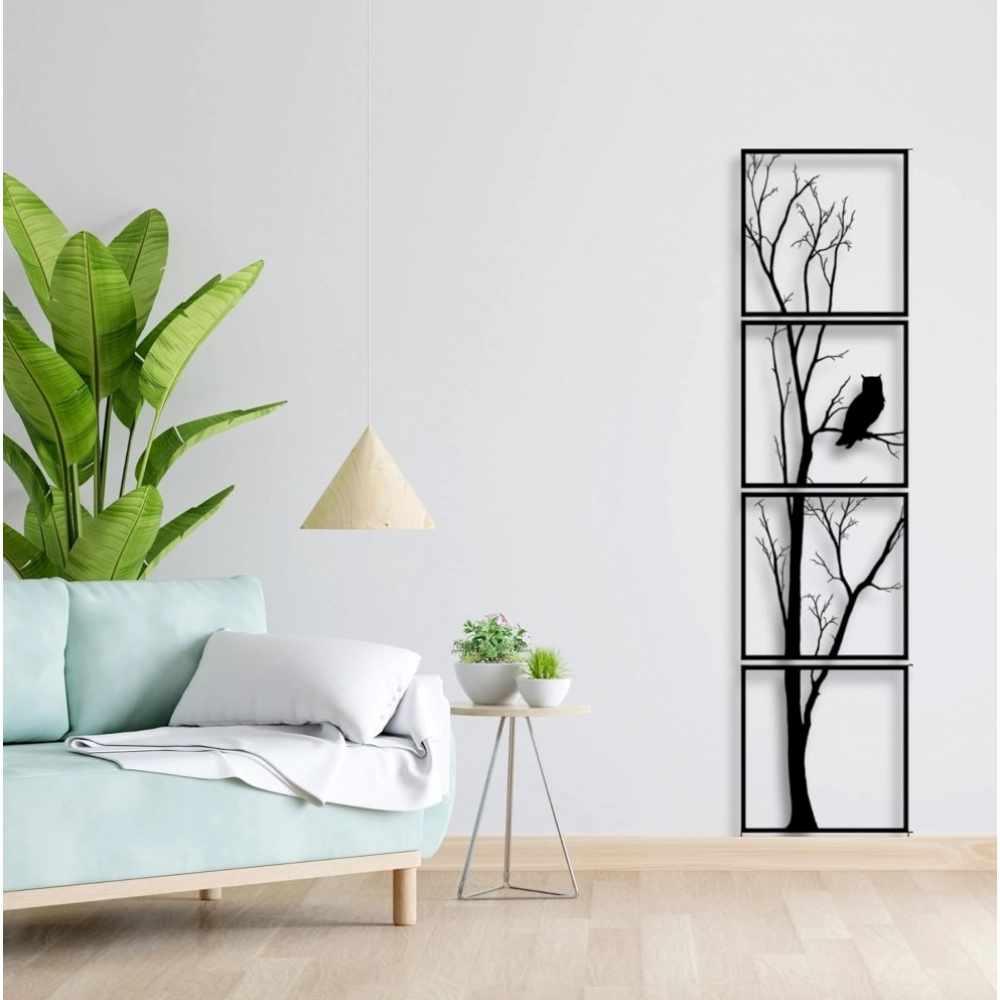 7 Decore Unique Vertical Tree Wall Art – 4 Piece Wooden Panel Set (Black)