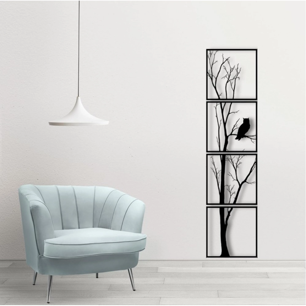 7 Decore Unique Vertical Tree Wall Art – 4 Piece Wooden Panel Set (Black) - Image 2