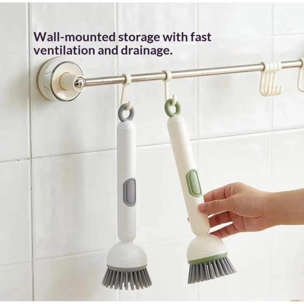 Generic TPR-Plastic Solid Electric Liquid Soap Dispensing Cleaning Brush with Handle (Grey-White) - Image 2