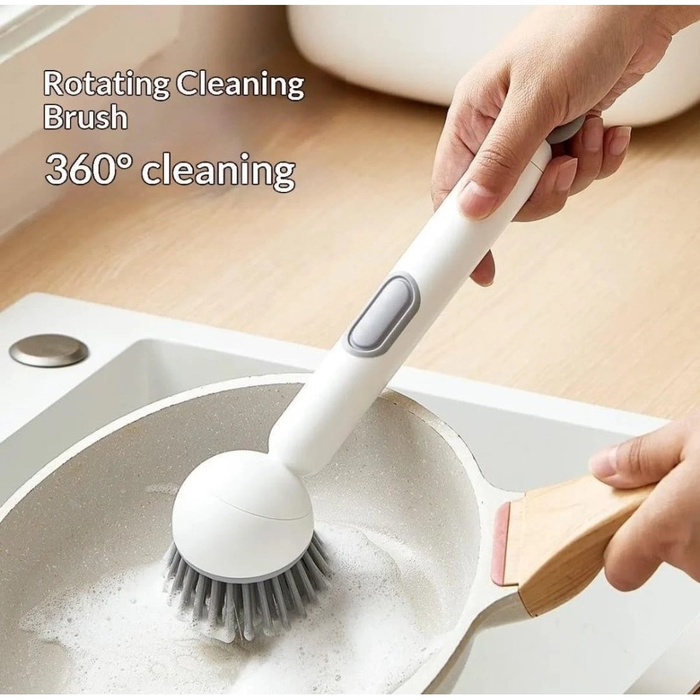 Generic TPR-Plastic Solid Electric Liquid Soap Dispensing Cleaning Brush with Handle (Grey-White) - Image 3