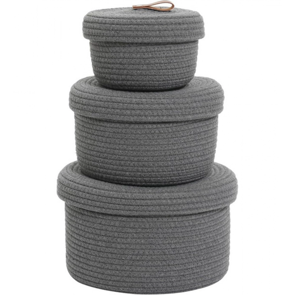 Cotton 3 Pcs Set Roti Box Storage Basket With Lid (Gray) - Image 3