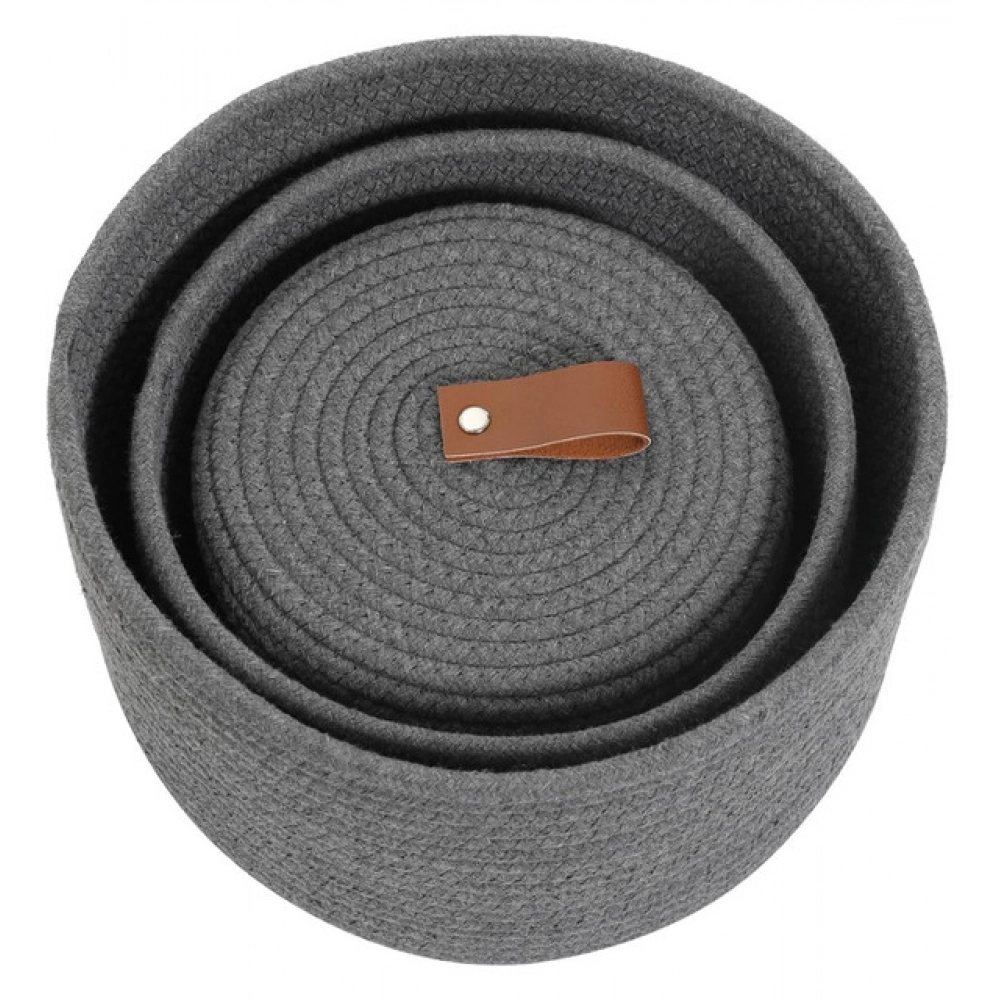 Cotton 3 Pcs Set Roti Box Storage Basket With Lid (Gray) - Image 4