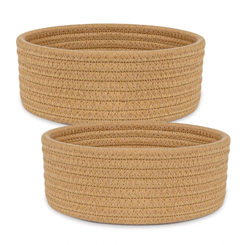 Cotton 8x3 Inch Round 2 Set Bedside Organizer With Out Lid (Beige) - Image 3
