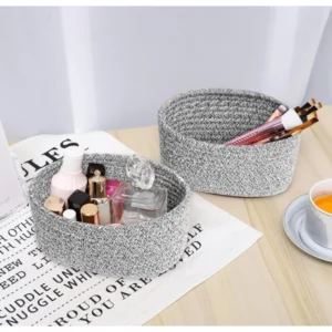 Cotton 8x3 Inch Kidi Round 2 Set Bedside Organizer With Out Lid (Black)