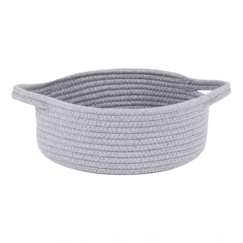 Cotton 8x3 Inch Round Bedside Organizer With Out Lid (Gray) - Image 2