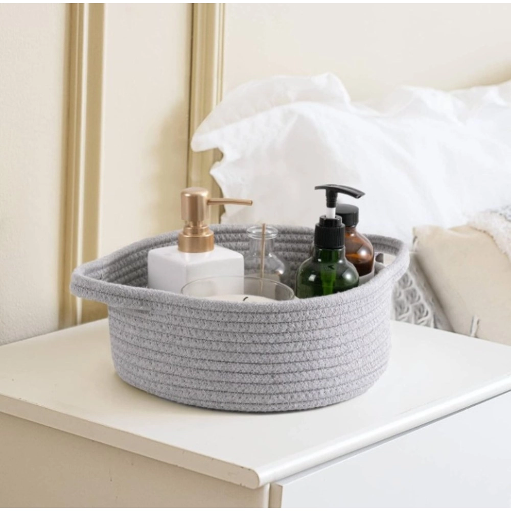 Cotton 8x3 Inch Round Bedside Organizer With Out Lid (Gray) - Image 3