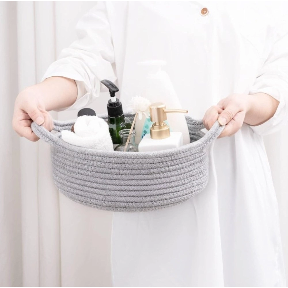 Cotton 8x3 Inch Round Bedside Organizer With Out Lid (Gray) - Image 4