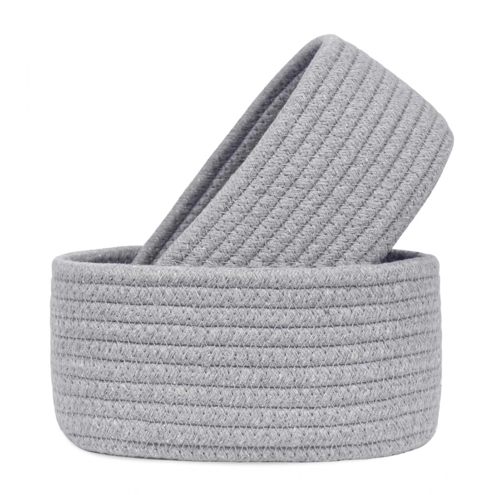 Cotton 8x3 Inch Round 2 Set Bedside Organizer With Out Lid (Gray) - Image 2