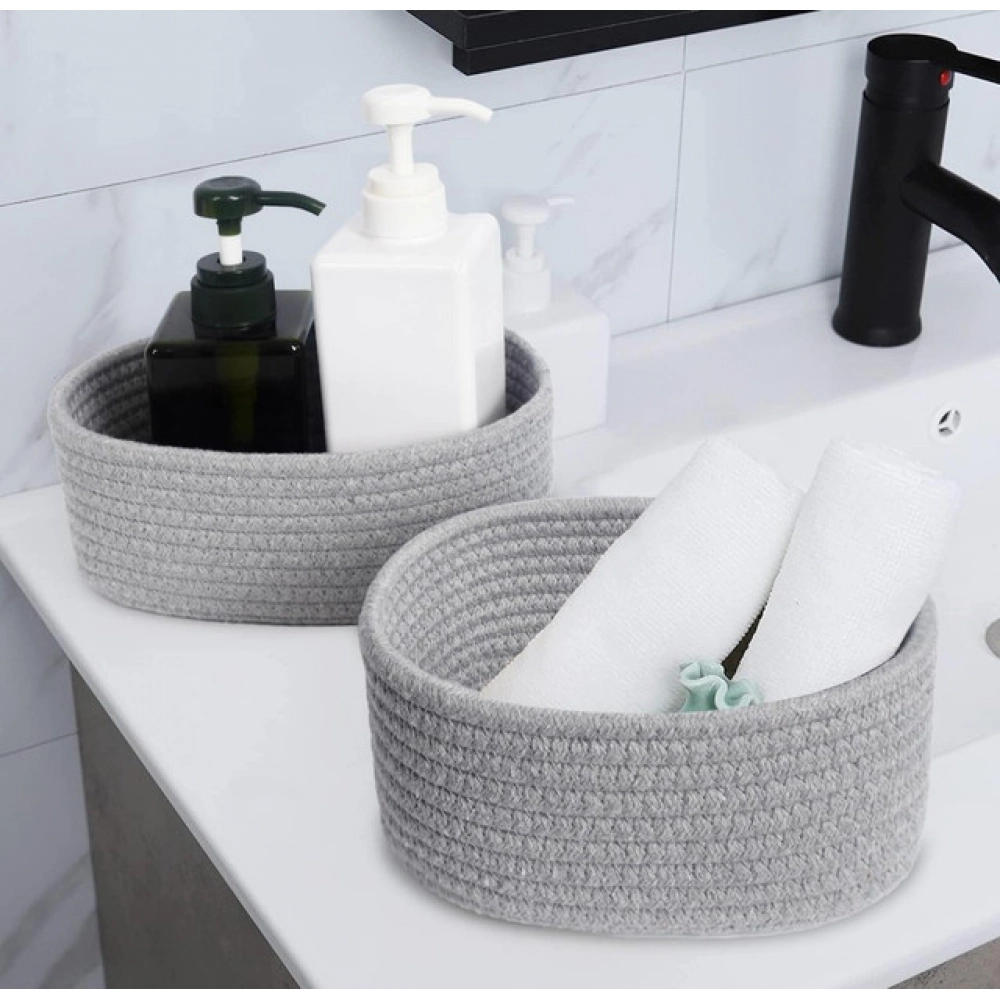 Cotton 8x3 Inch Round 2 Set Bedside Organizer With Out Lid (Gray) - Image 4