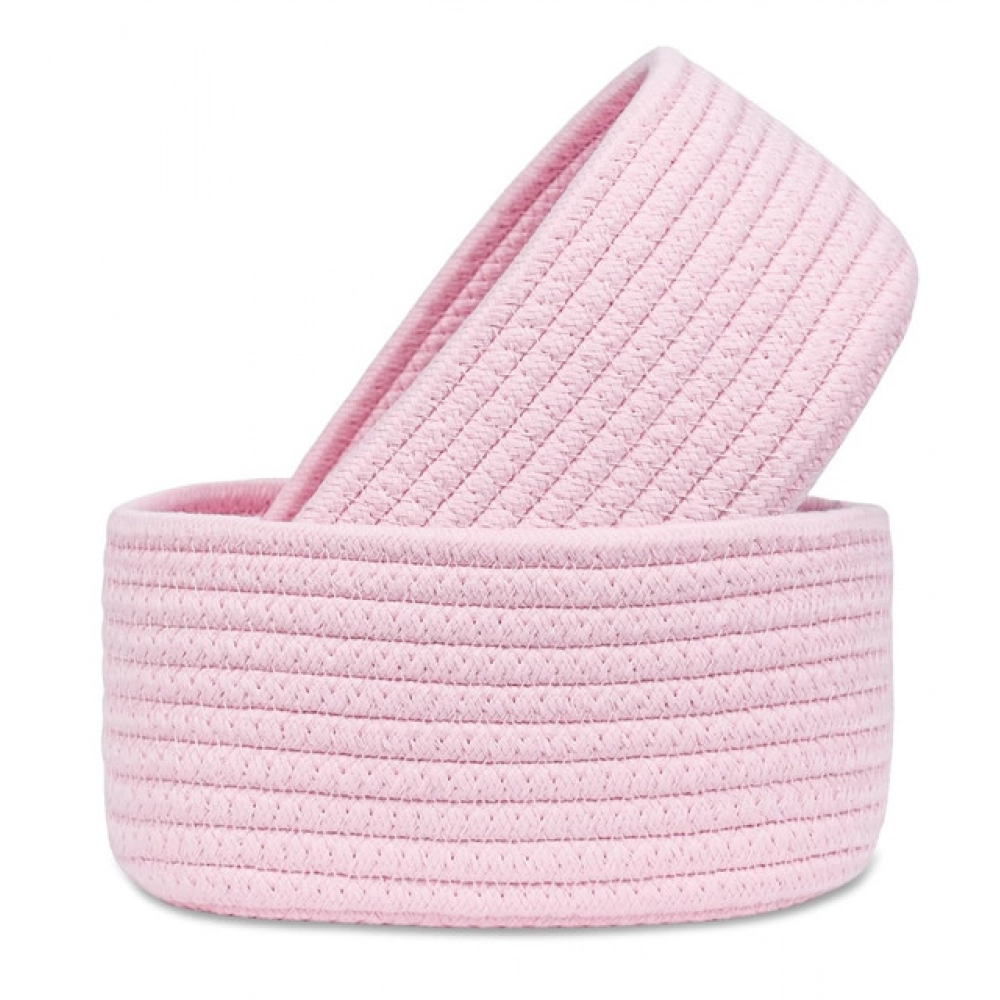 Cotton 8x3 Inch Round 2 Set Bedside Organizer With Out Lid (Pink) - Image 2