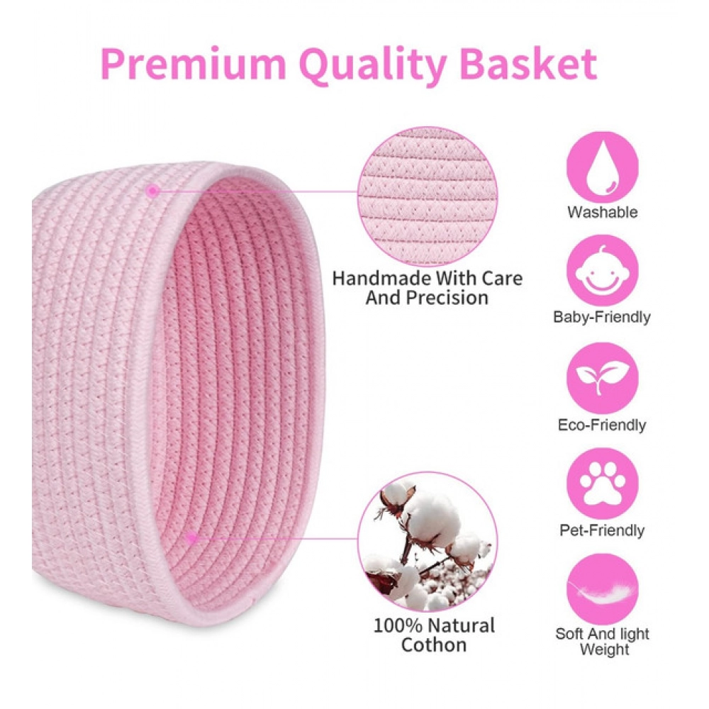 Cotton 8x3 Inch Round 2 Set Bedside Organizer With Out Lid (Pink) - Image 4