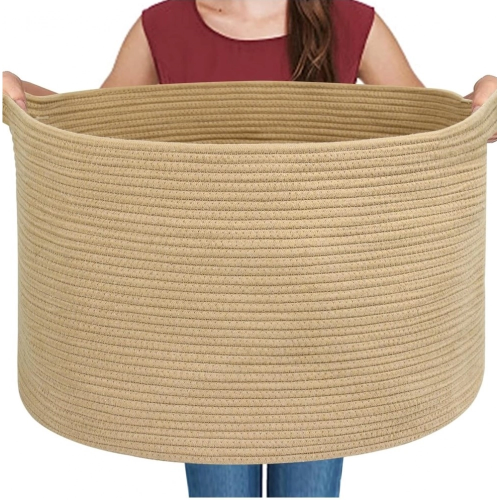 Cotton Pack Of_1 14x12 Inch Storage Basket For Clothes With Out Lid (Beige) - Image 2