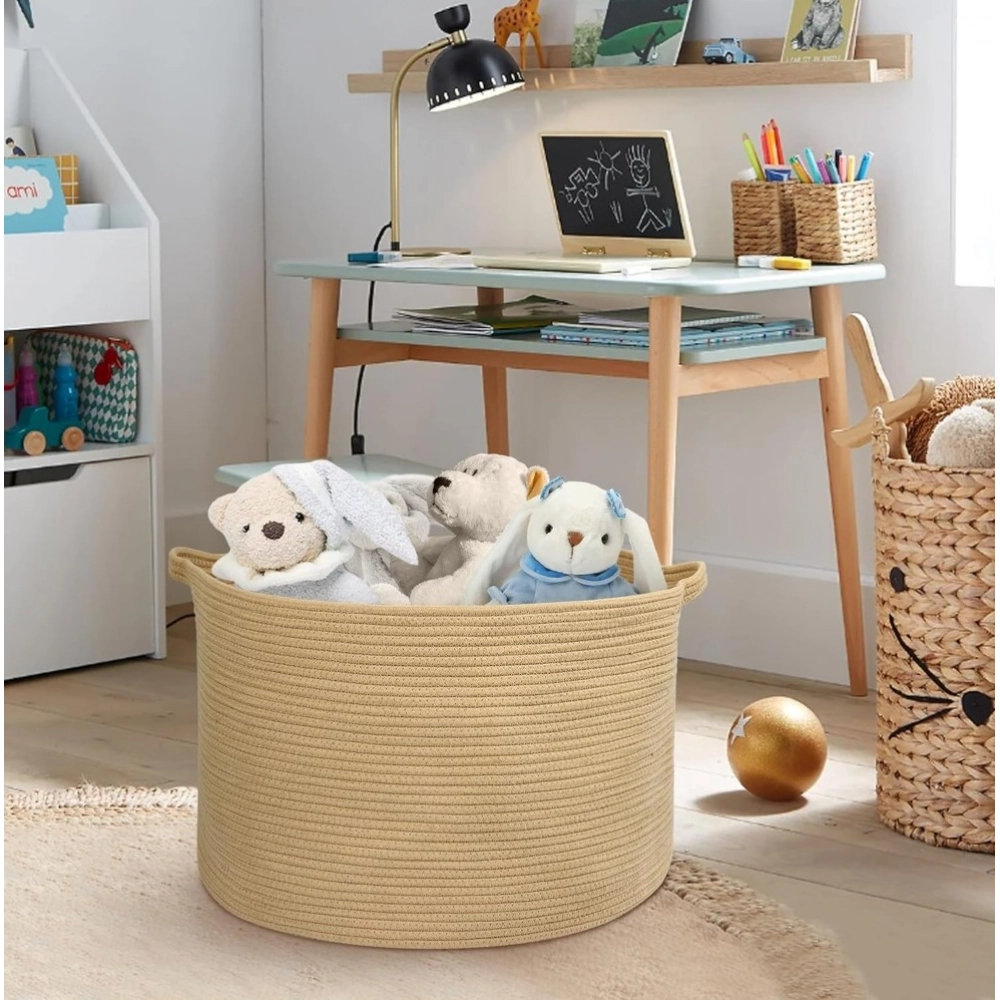 Cotton Pack Of_1 14x12 Inch Storage Basket For Clothes With Out Lid (Beige) - Image 4