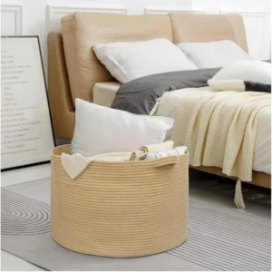 Cotton Pack Of_1 14x12 Inch Storage Basket For Clothes With Out Lid (Beige)
