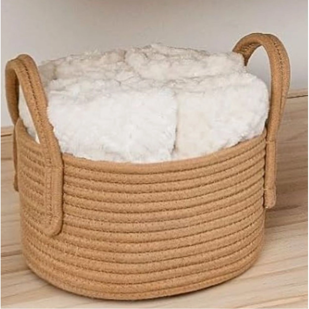 Cotton Pack Of_1 Basket 7x5 Inch Storage Basket For Clothes (Beige)