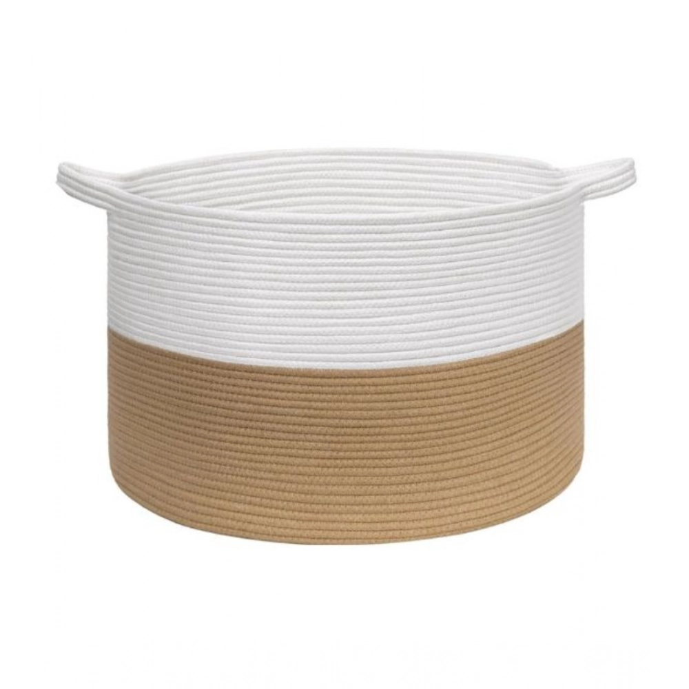 Cotton Pack Of_1 16x14 Inch Storage Basket For Clothes With Out Lid (Beige-White) - Image 2
