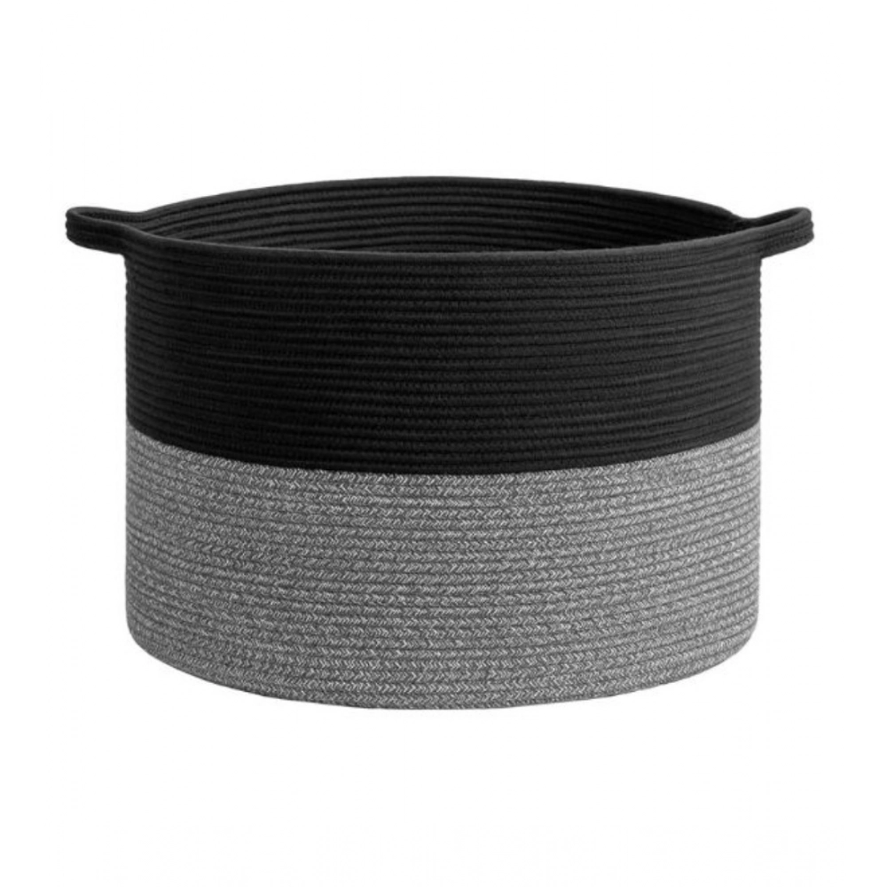 Cotton Pack Of_1 16x14 Inch Storage Basket For Clothes With Out Lid (Black-Gray) - Image 2