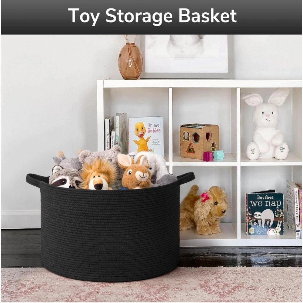 Cotton Basket 14x12 Inch Storage Basket For Clothes With Out Lid (Black) - Image 3