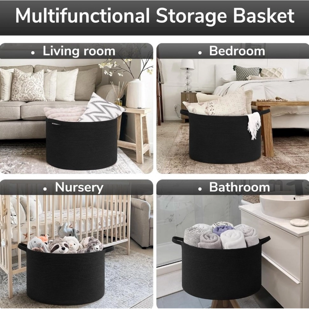 Cotton Basket 14x12 Inch Storage Basket For Clothes With Out Lid (Black) - Image 4