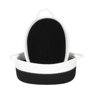 Cotton Black White 2 Pcs Storage Basket For Clothes (Black-White)
