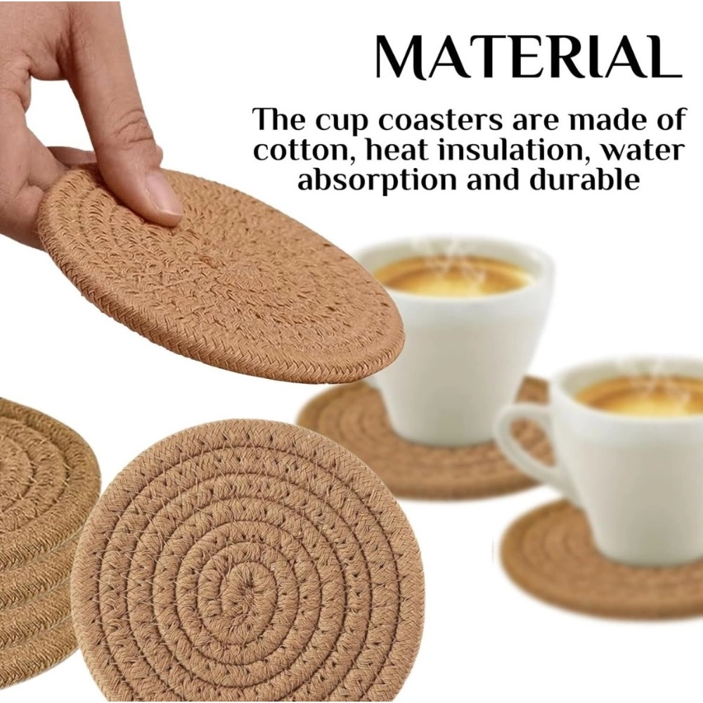 Cotton Pack Of_2 Rope Drink Coasters 4 Pcs Set (Beige) - Image 3