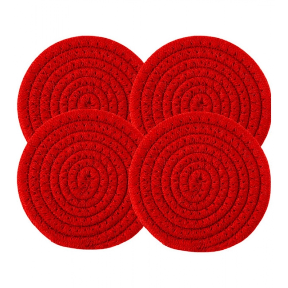Cotton Pack Of_2 Rope Drink Coasters 4 Pcs Set (Red) - Image 2