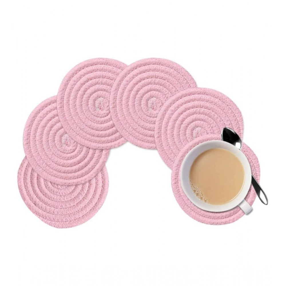 Cotton Rope Drink Coasters 6 Pcs Set (Baby-Pink) - Image 2