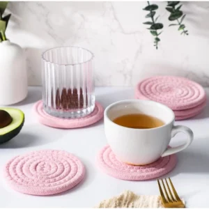 Cotton Rope Drink Coasters 6 Pcs Set (Baby-Pink)