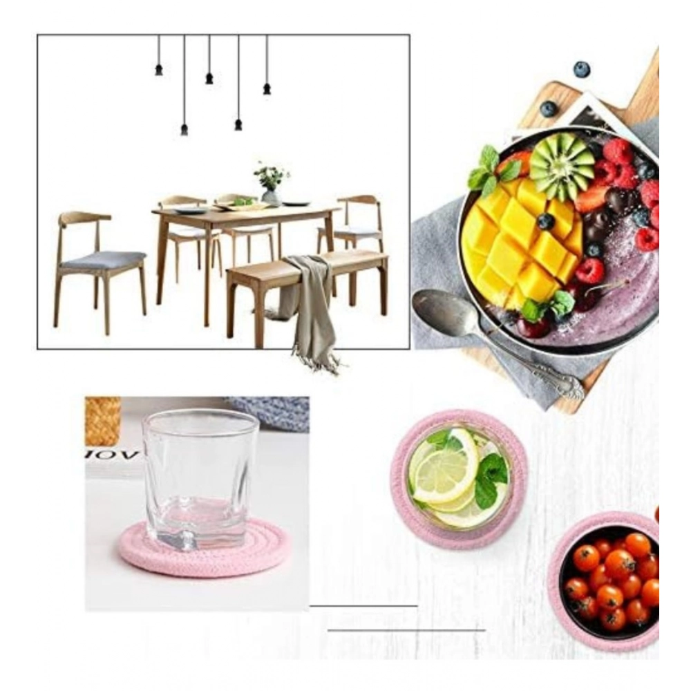 Cotton Rope Drink Coasters 6 Pcs Set (Baby-Pink) - Image 3