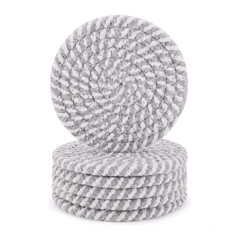 Cotton Rope Drink Coasters 6 Pcs Set (Grey-White) - Image 2