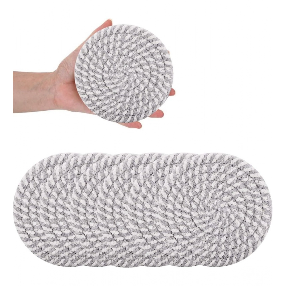Cotton Rope Drink Coasters 6 Pcs Set (Grey-White)