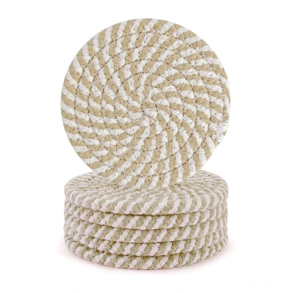 Cotton Rope Drink Coasters 6 Pcs Set (Beige-White) - Image 2