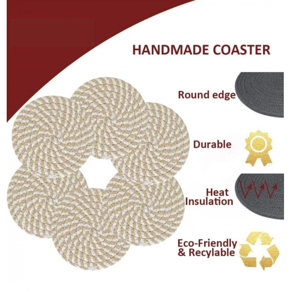 Cotton Rope Drink Coasters 6 Pcs Set (Beige-White) - Image 4
