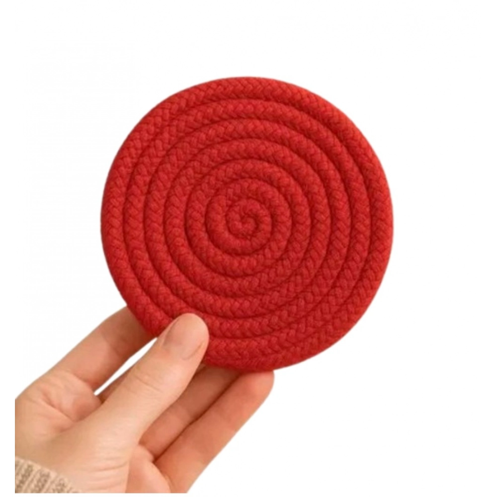Cotton Rope Drink Coasters 6 Pcs Set (Red) - Image 3