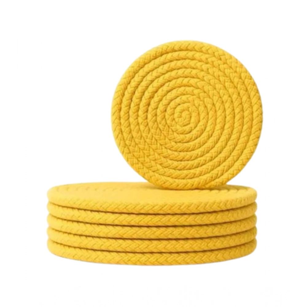 Cotton Rope Drink Coasters 6 Pcs Set (Yellow) - Image 2