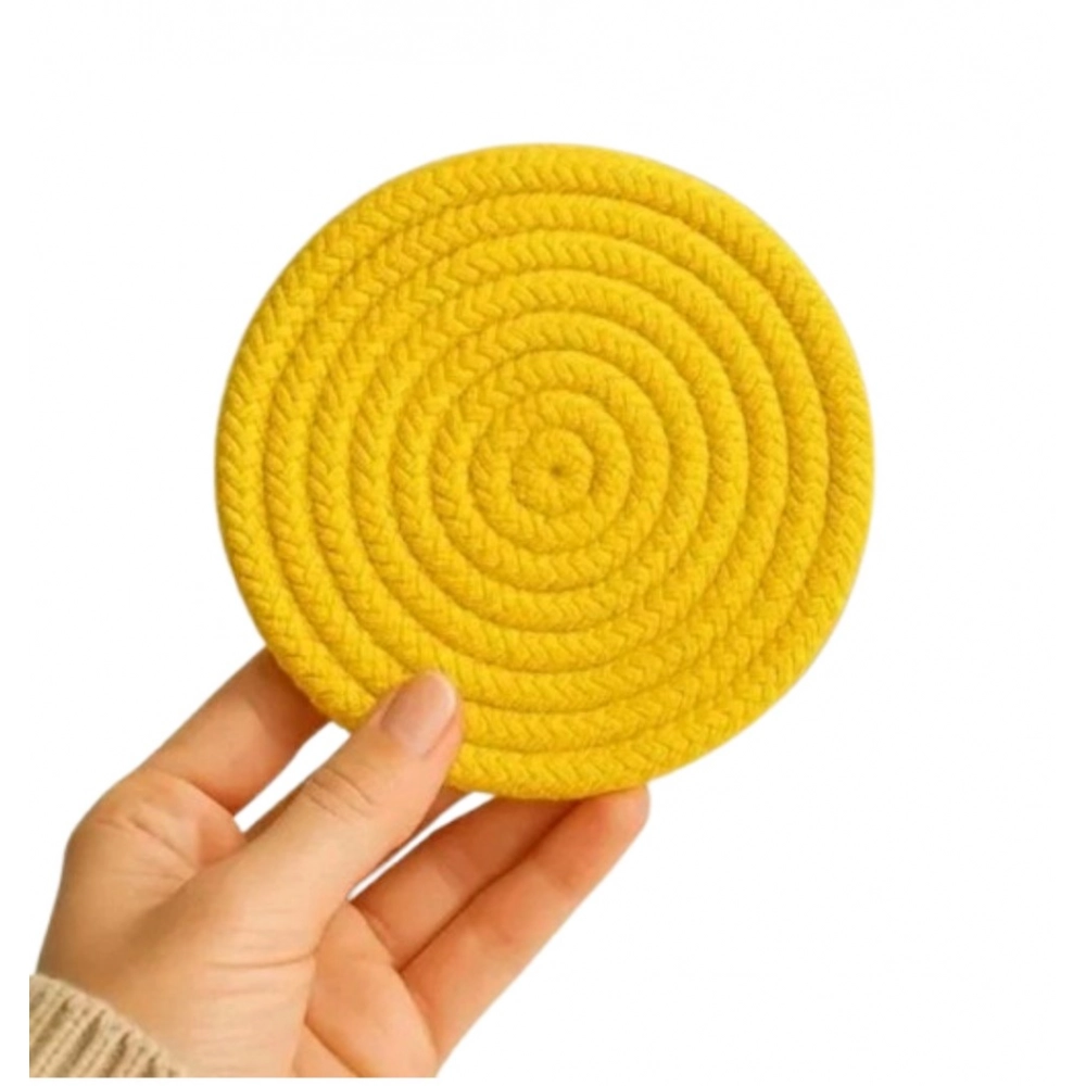 Cotton Rope Drink Coasters 6 Pcs Set (Yellow) - Image 3