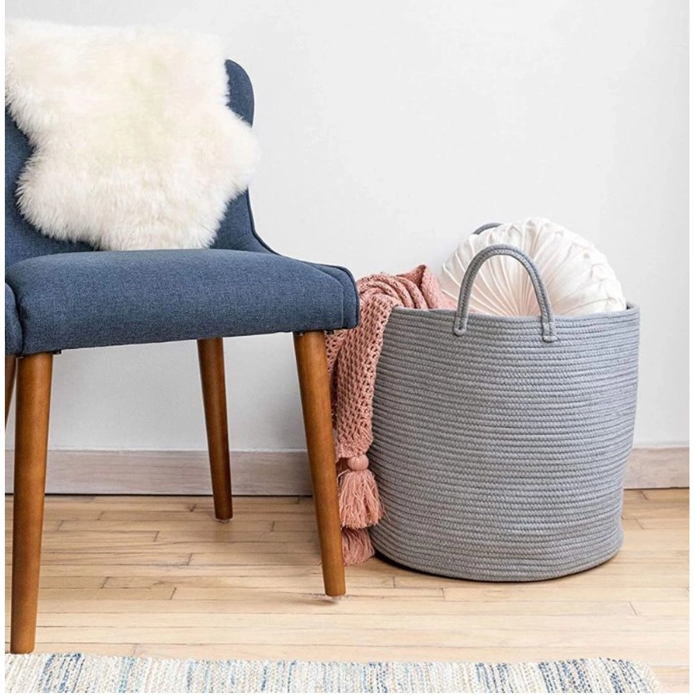 Cotton Pack Of_1 12x14 Inch Laundry Storage Basket For Clothes (Grey) - Image 3